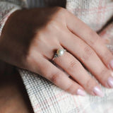 טבעת פנינה ויהלומים זהב לבן