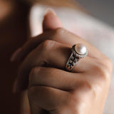 טבעת פנינה ויהלומים