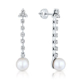 עגילי יהלומים נופלים ופנינה זהב לבן