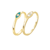 טבעת עין אמייל ויהלום זהב צהוב