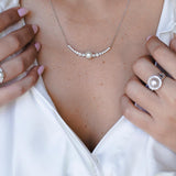 שרשרת יהלומים ופנינה זהב לבן