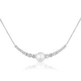 שרשרת יהלומים ופנינה זהב לבן