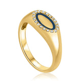 טבעת חותם אמייל ויהלומים Cocktail זהב צהוב