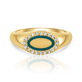 טבעת חותם אמייל ויהלומים Cocktail זהב צהוב