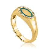 טבעת חותם אמייל ויהלומים Cocktail זהב צהוב