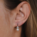 עגילי פנינה ויהלומים זהב לבן