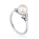 טבעת פנינה ויהלומים זהב לבן