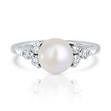 טבעת פנינה ויהלומים זהב לבן