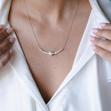 שרשרת יהלומים ופנינה זהב לבן