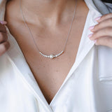 שרשרת יהלומים ופנינה זהב לבן