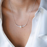 שרשרת יהלומים ופנינה זהב לבן