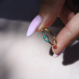 טבעת עין אמייל ויהלום זהב צהוב