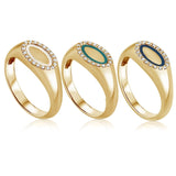 טבעת חותם אמייל ויהלומים Cocktail זהב צהוב