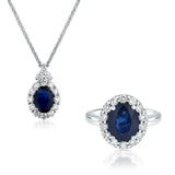 סט טבעת ותליון פרינסס ספיר ויהלומים