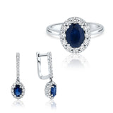 סט טבעת ועגילים פרינסס יהלומים וספיר