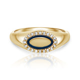 טבעת חותם אמייל ויהלומים Cocktail זהב צהוב