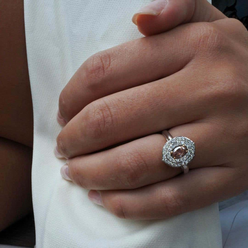 טבעת יהלום פנסי כתום ורוד טבעי בזהב לבן One of A Kind