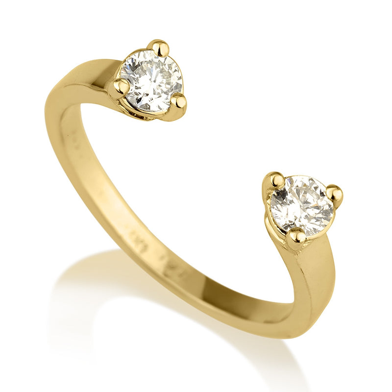 טבעת טינה יהלומים עגולים - זהב צהוב